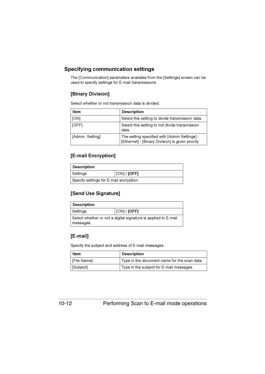 Muratec MFX-C3035 manual Specifying communication settings, Performing Scan to E-mail mode operations 