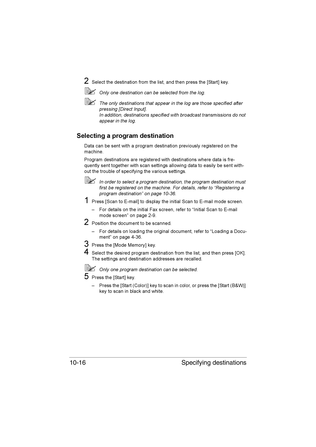 Muratec MFX-C3035 manual Selecting a program destination, Specifying destinations 