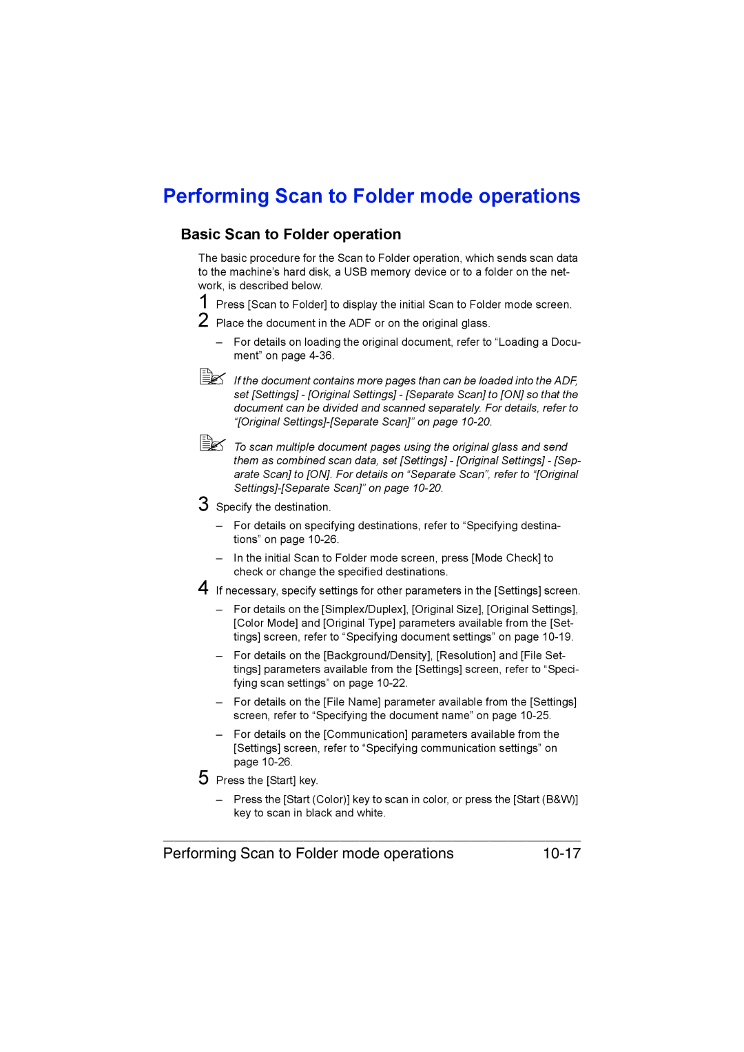 Muratec MFX-C3035 manual Performing Scan to Folder mode operations, Basic Scan to Folder operation 