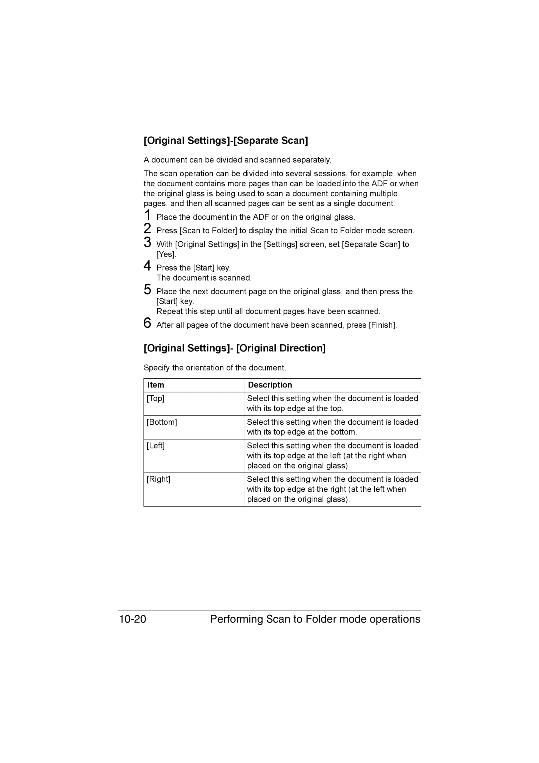 Muratec MFX-C3035 manual Performing Scan to Folder mode operations, Original Settings- Original Direction 