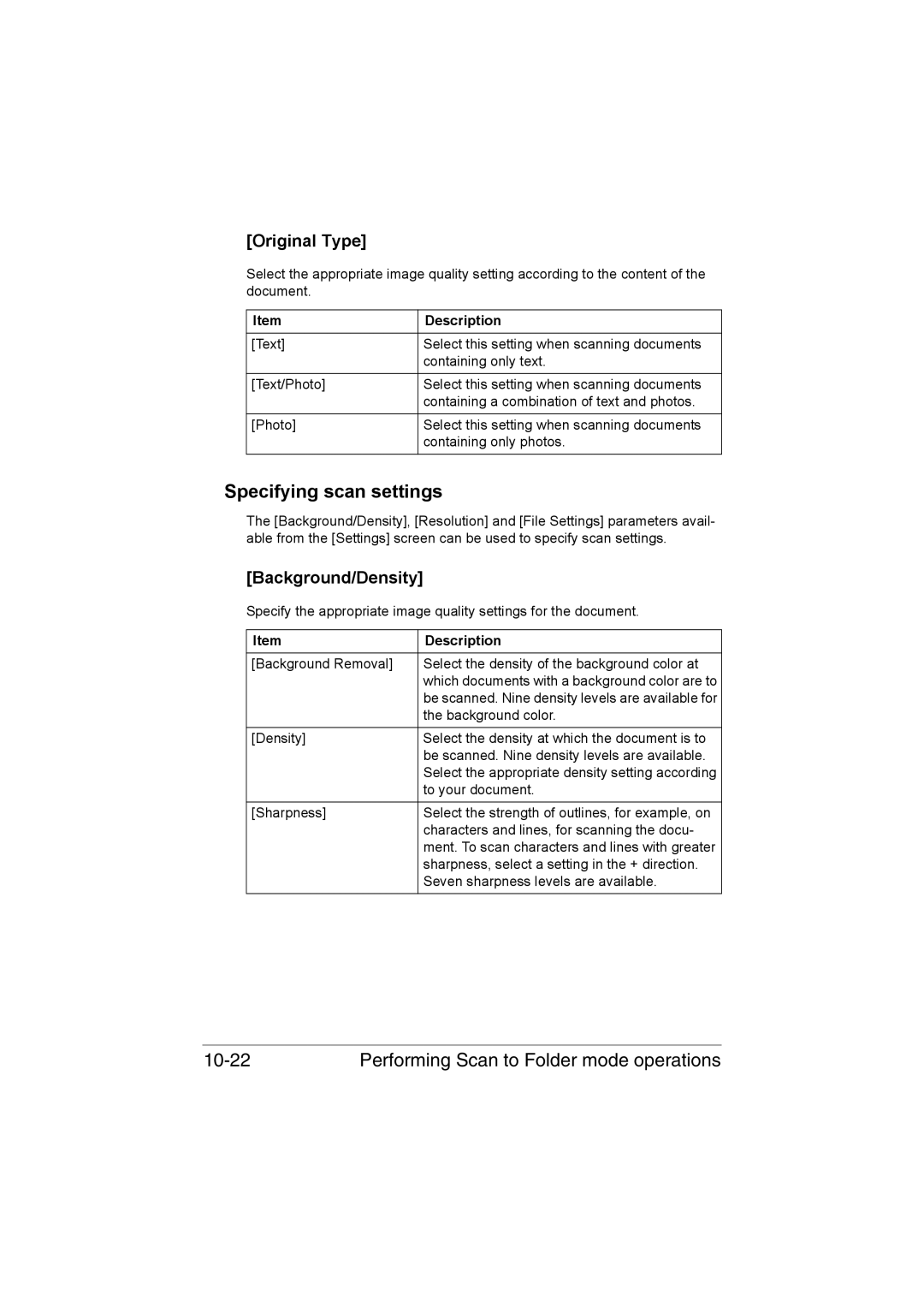 Muratec MFX-C3035 manual Performing Scan to Folder mode operations, Original Type 