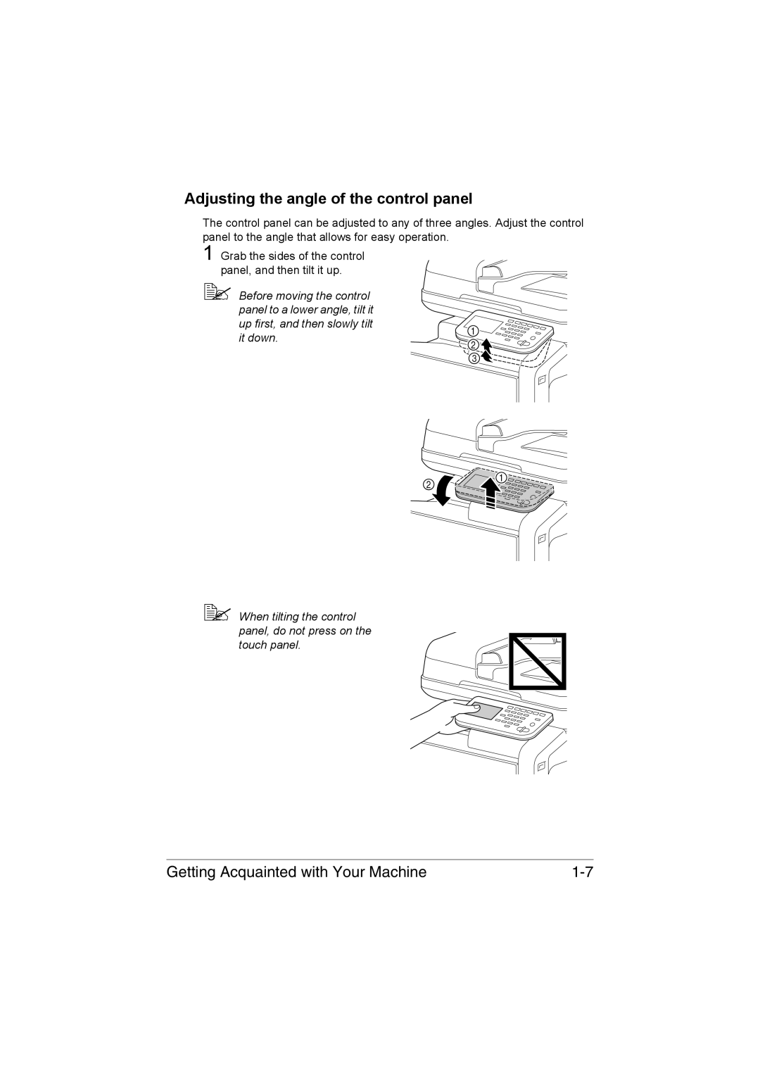 Muratec MFX-C3035 manual Adjusting the angle of the control panel 