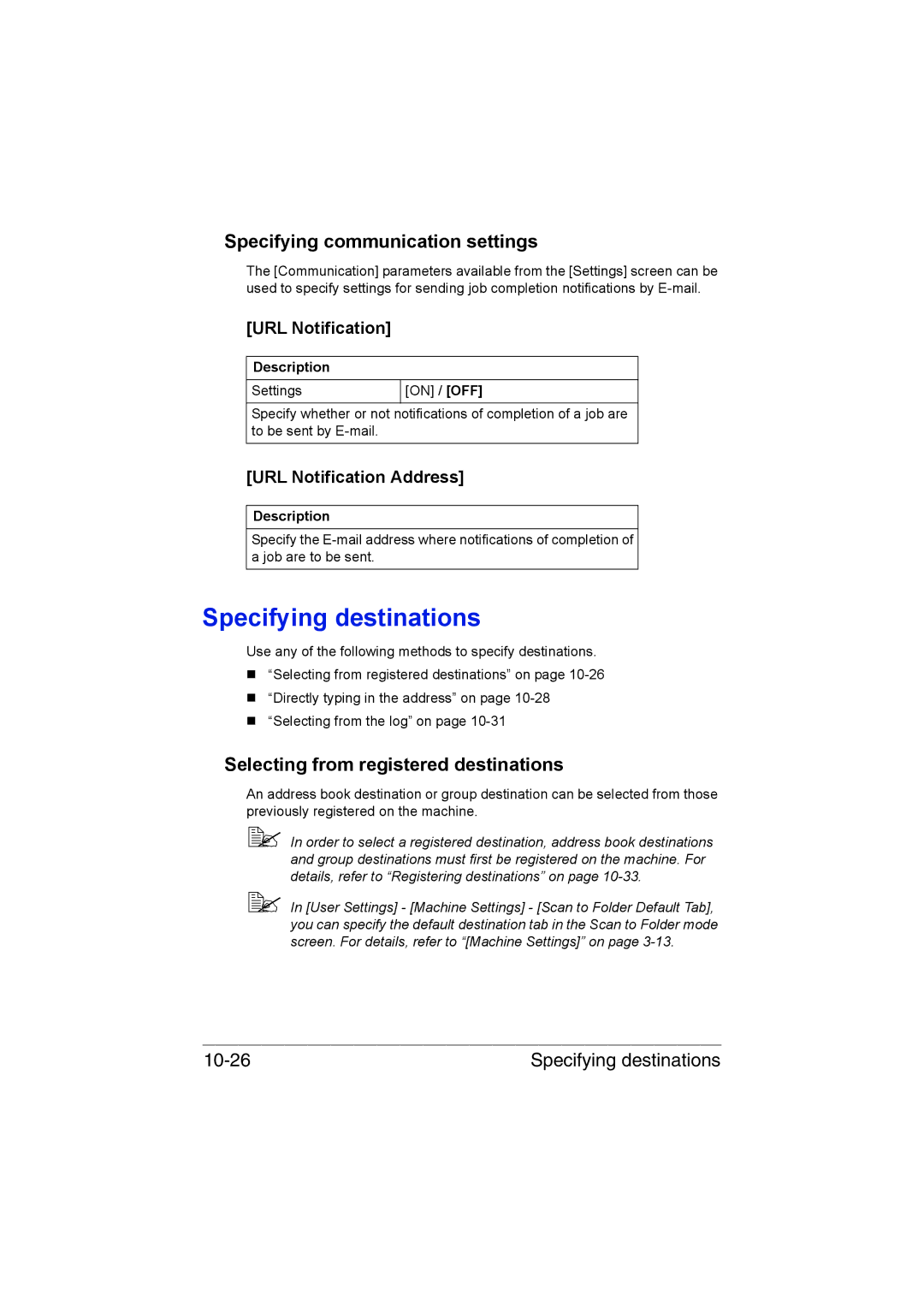 Muratec MFX-C3035 manual Specifying destinations, URL Notification Address 