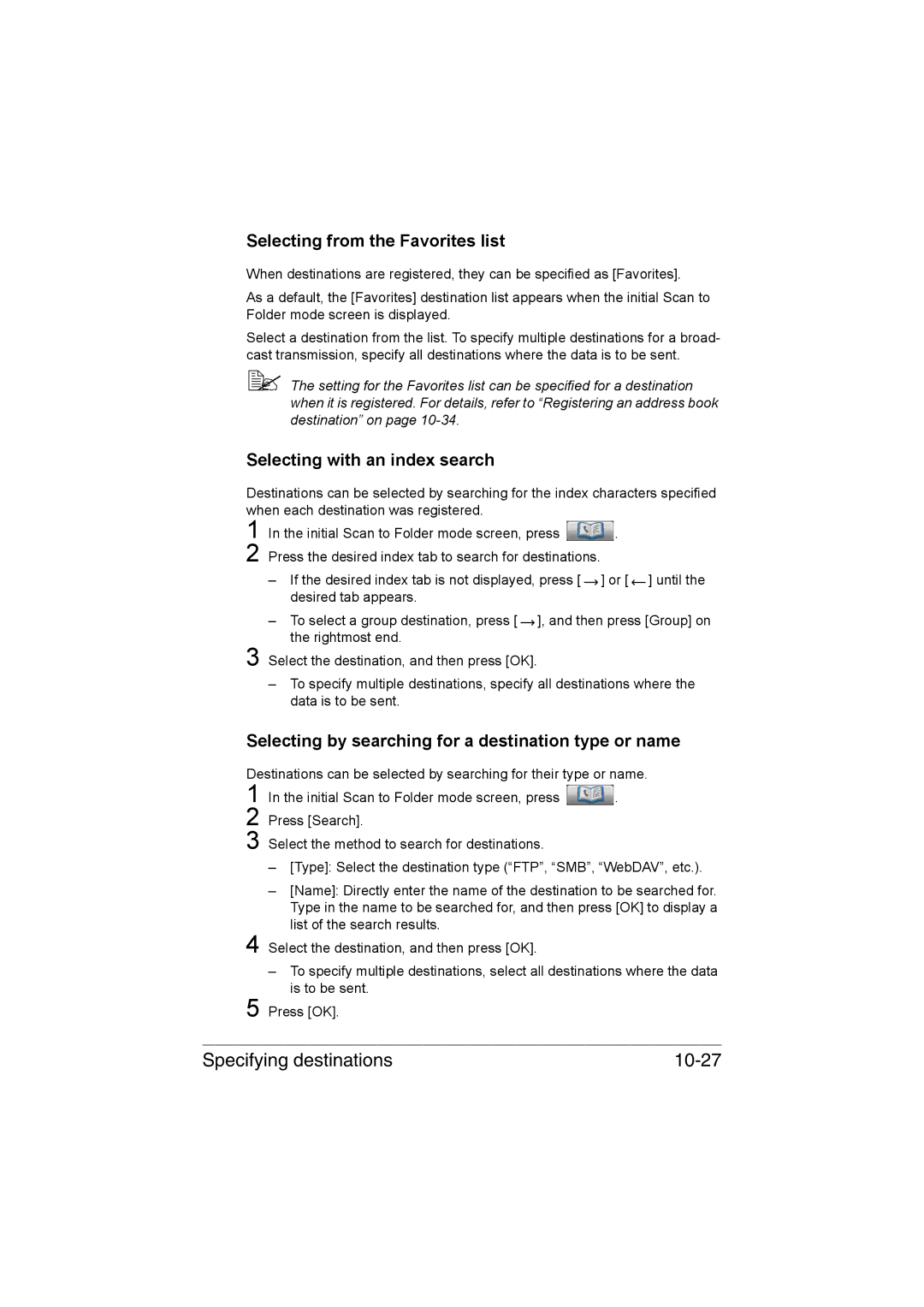 Muratec MFX-C3035 manual Specifying destinations 10-27, Selecting from the Favorites list 