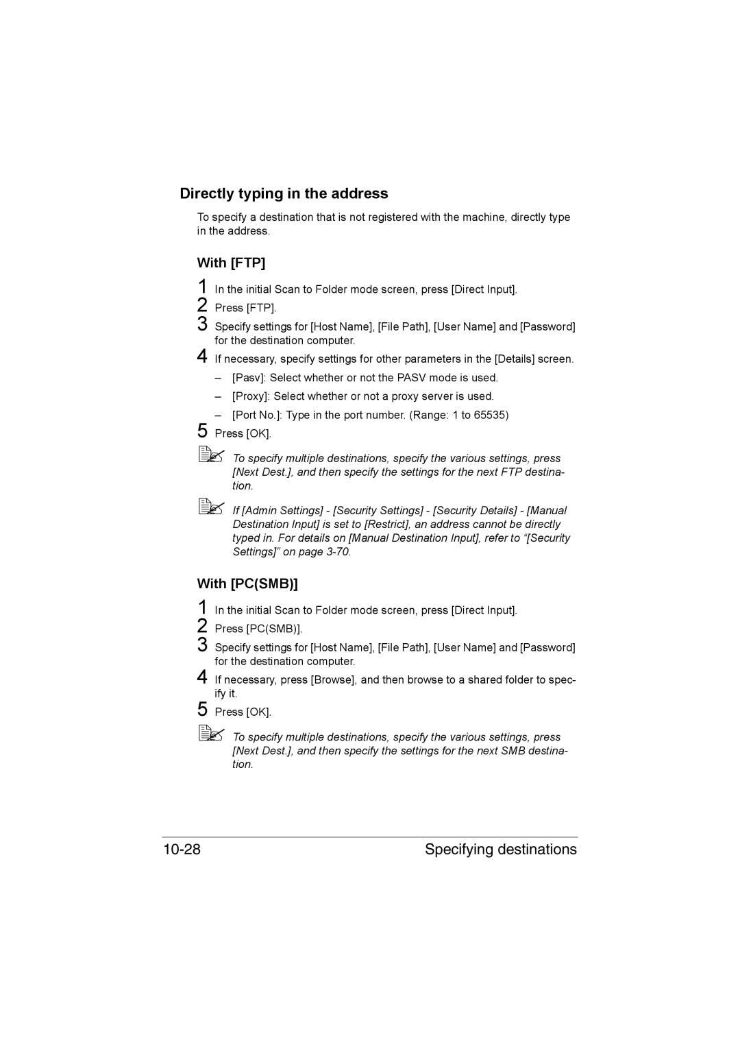 Muratec MFX-C3035 manual Specifying destinations, With FTP, With Pcsmb 