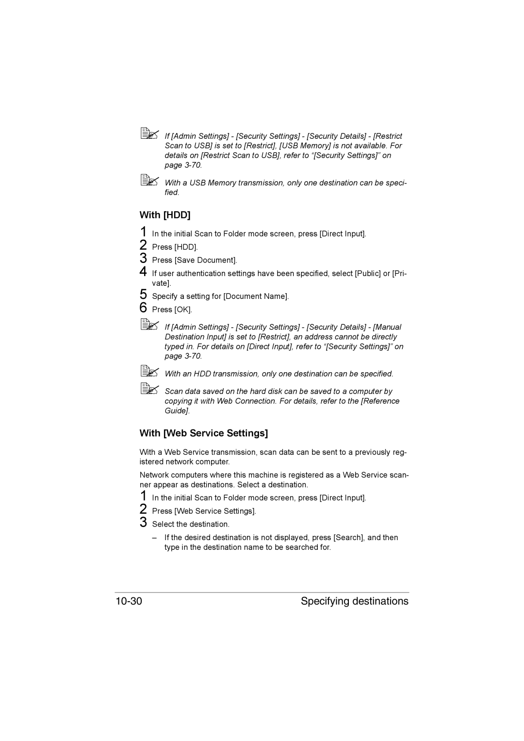 Muratec MFX-C3035 manual Specifying destinations, With HDD, With Web Service Settings 