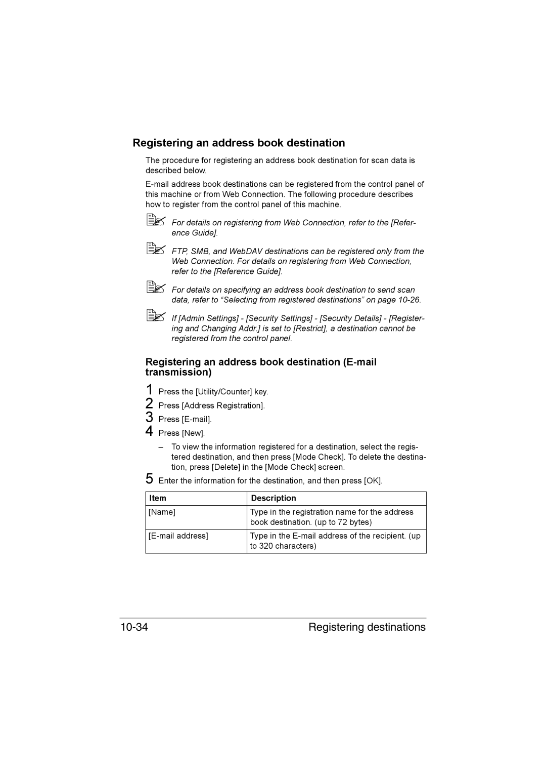 Muratec MFX-C3035 manual Registering an address book destination, Registering destinations 