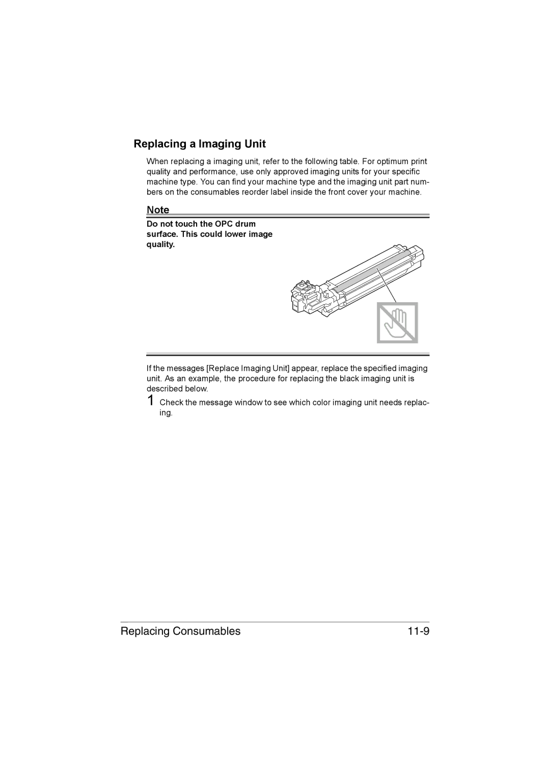 Muratec MFX-C3035 manual Replacing a Imaging Unit, Replacing Consumables 11-9 