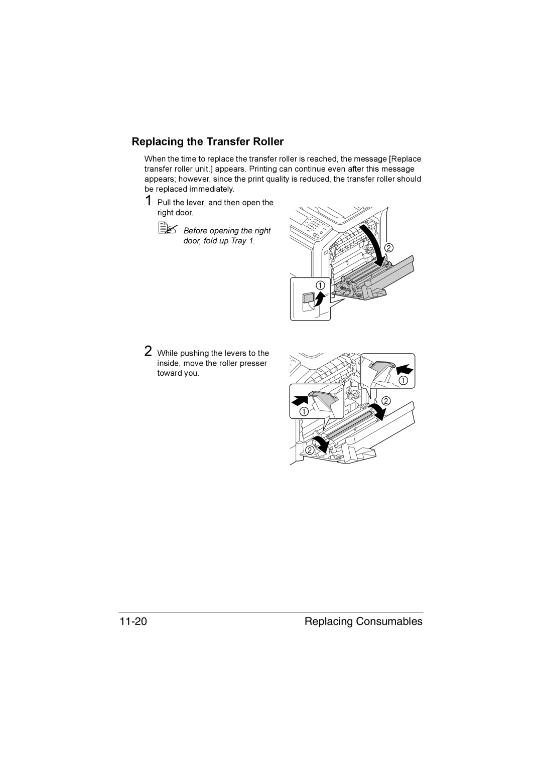 Muratec MFX-C3035 manual Replacing the Transfer Roller, Replacing Consumables 