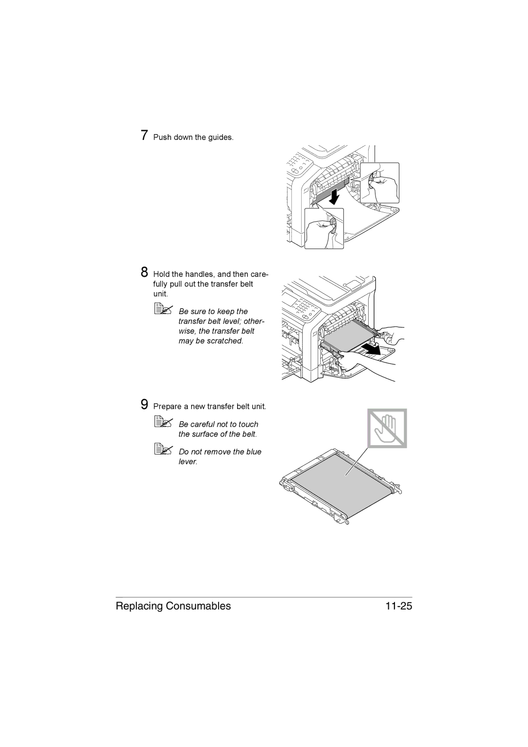 Muratec MFX-C3035 manual Replacing Consumables 11-25,  Do not remove the blue lever 