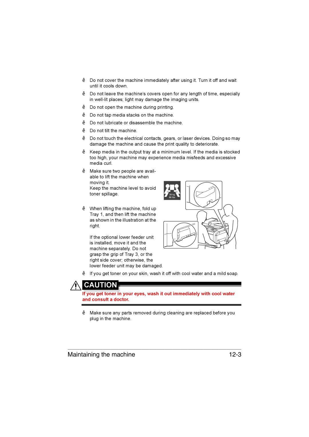 Muratec MFX-C3035 manual Maintaining the machine 12-3 