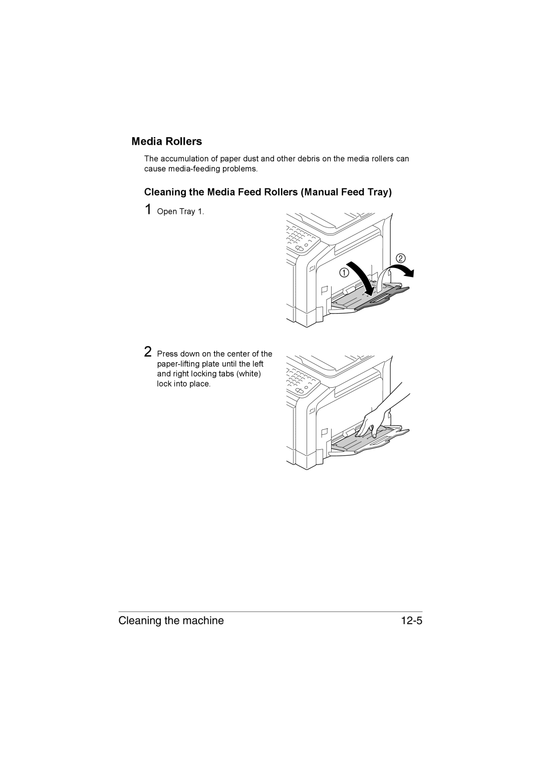 Muratec MFX-C3035 manual Media Rollers, Cleaning the machine 12-5, Cleaning the Media Feed Rollers Manual Feed Tray 