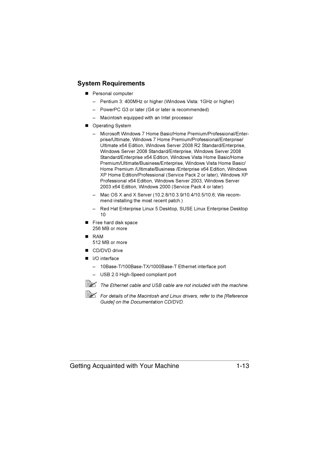 Muratec MFX-C3035 manual System Requirements, „ Ram 