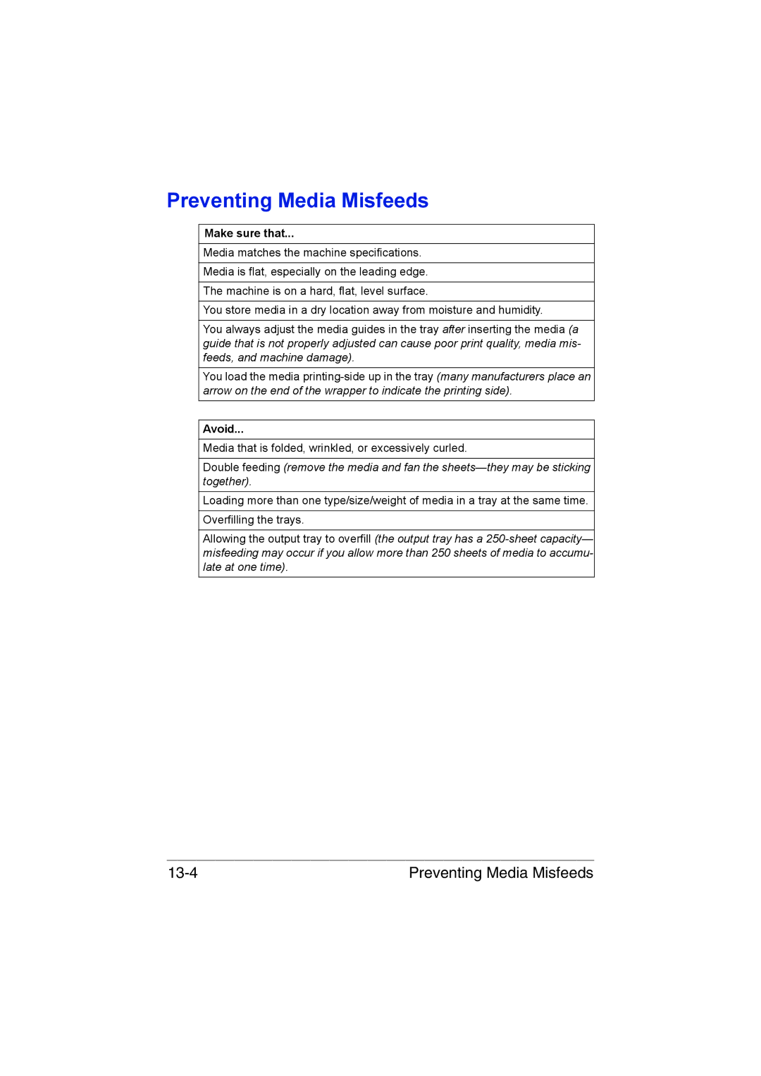 Muratec MFX-C3035 manual Preventing Media Misfeeds, Make sure that, Avoid 