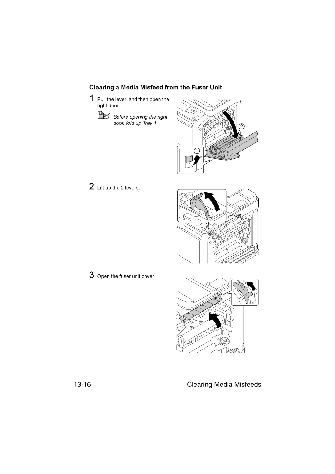 Muratec MFX-C3035 manual Clearing Media Misfeeds, Clearing a Media Misfeed from the Fuser Unit 