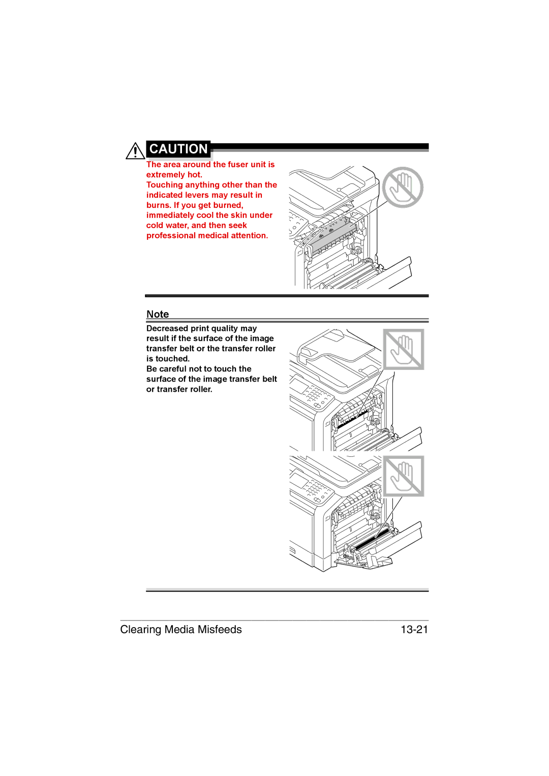 Muratec MFX-C3035 manual Clearing Media Misfeeds 13-21 