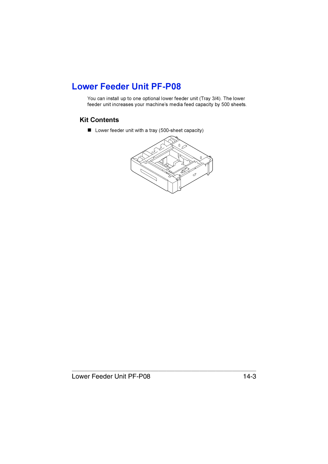 Muratec MFX-C3035 manual Kit Contents, Lower Feeder Unit PF-P08 14-3 