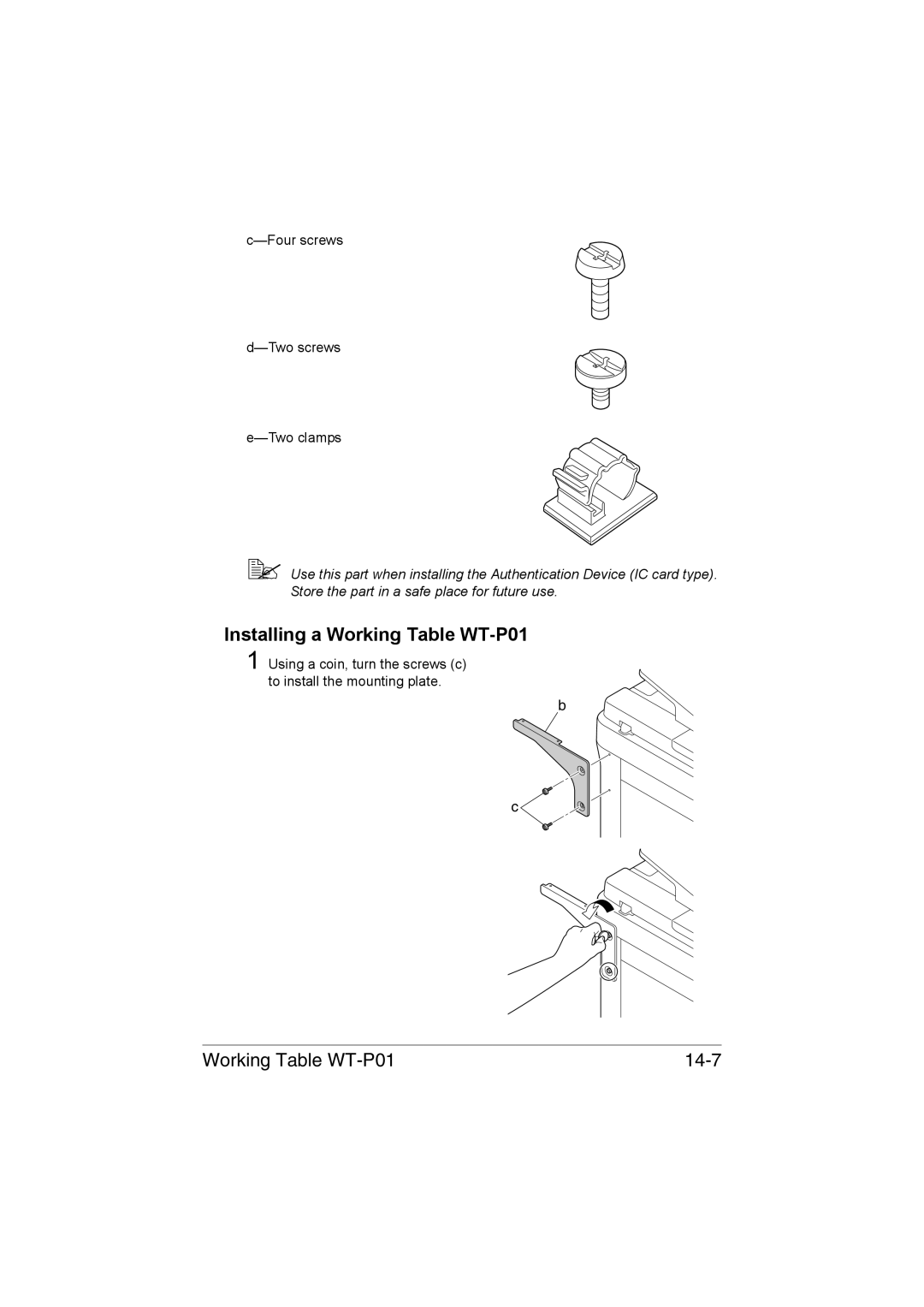 Muratec MFX-C3035 manual Installing a Working Table WT-P01, Working Table WT-P01 14-7 