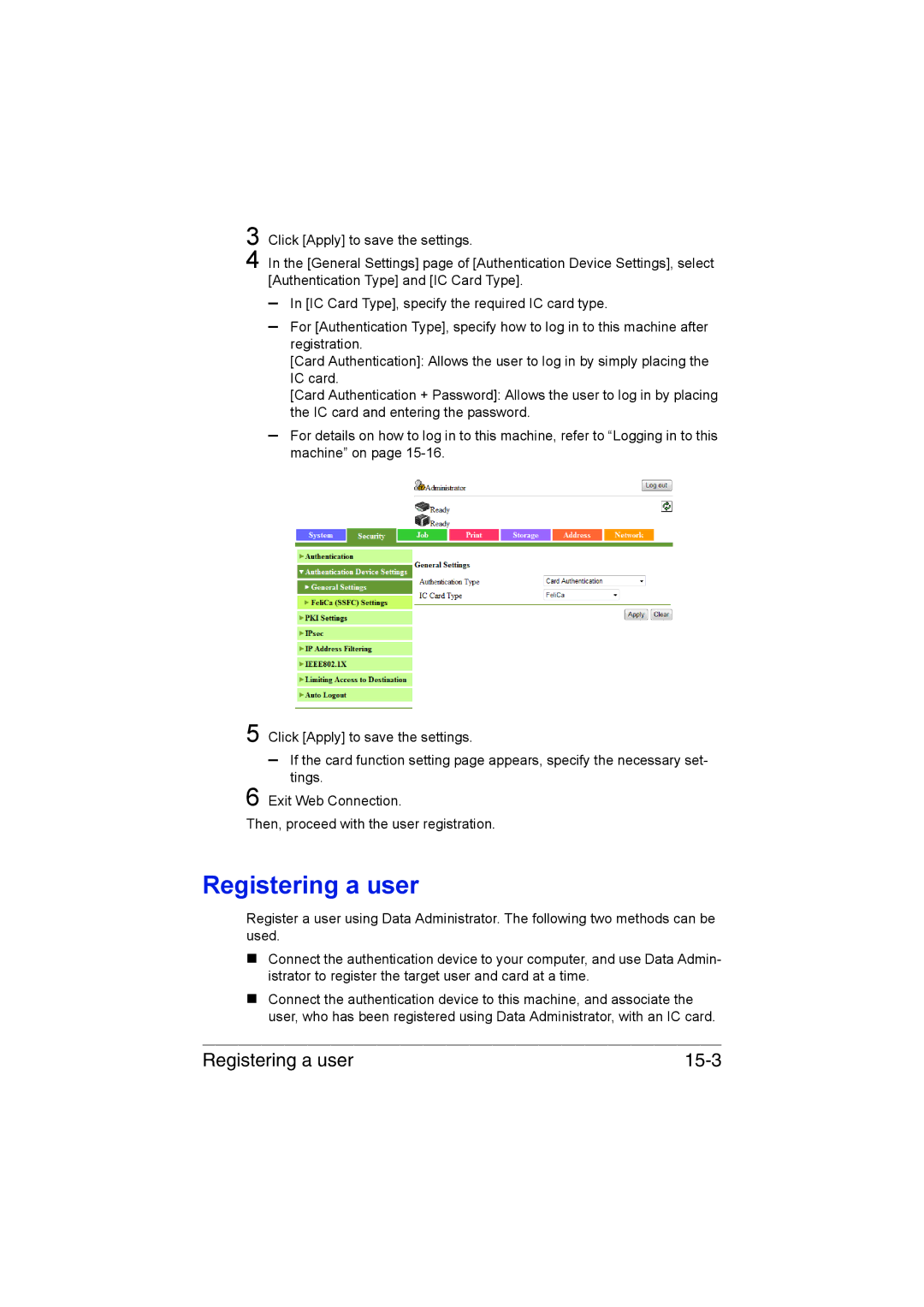 Muratec MFX-C3035 manual Registering a user 15-3 