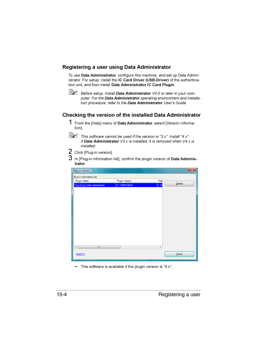 Muratec MFX-C3035 Registering a user using Data Administrator, Checking the version of the installed Data Administrator 