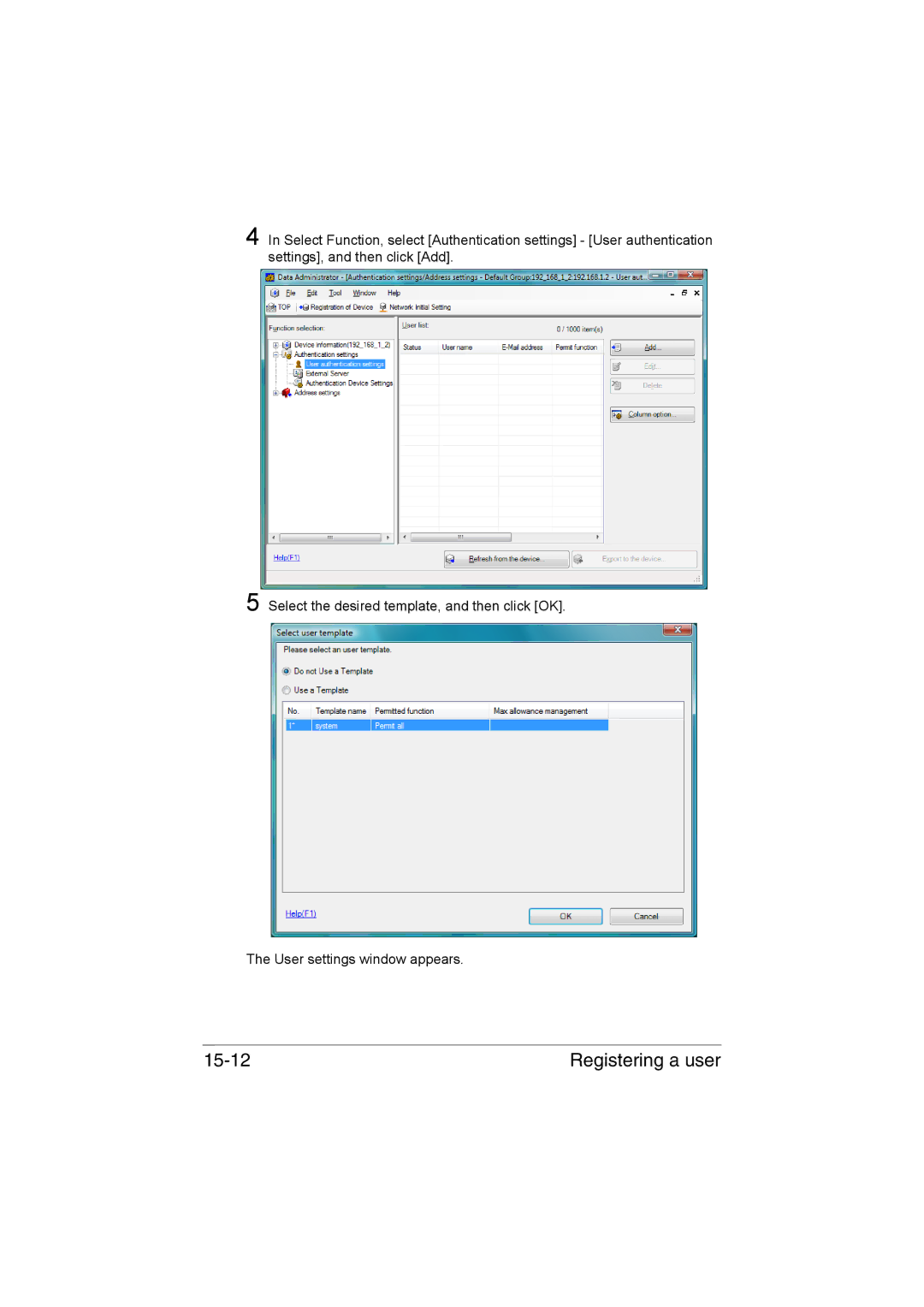 Muratec MFX-C3035 manual Registering a user 