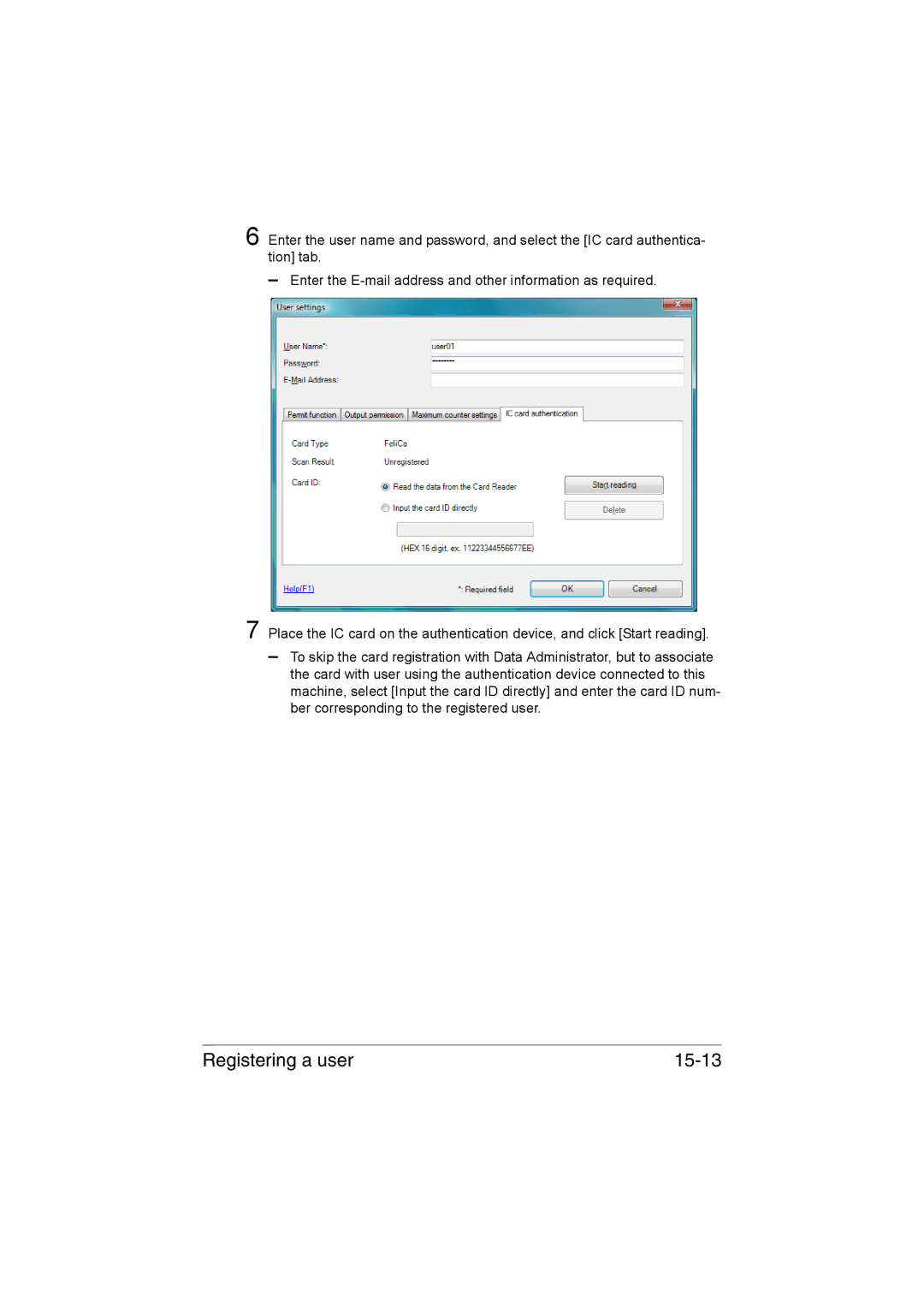 Muratec MFX-C3035 manual Registering a user 15-13 