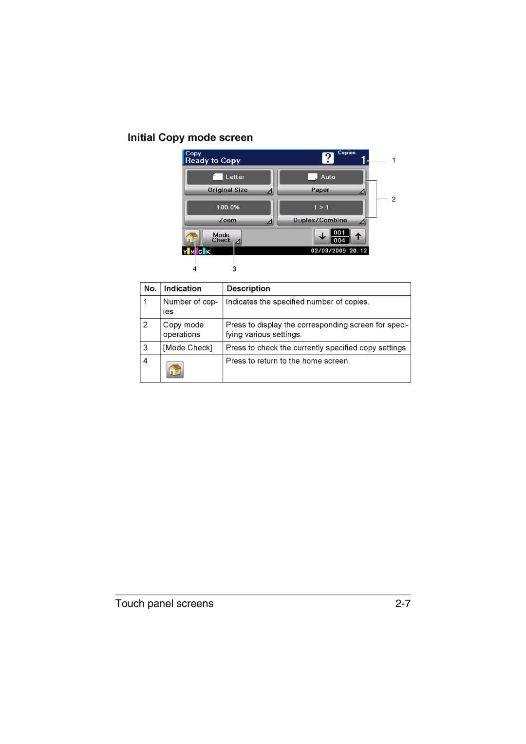 Muratec MFX-C3035 manual Initial Copy mode screen 