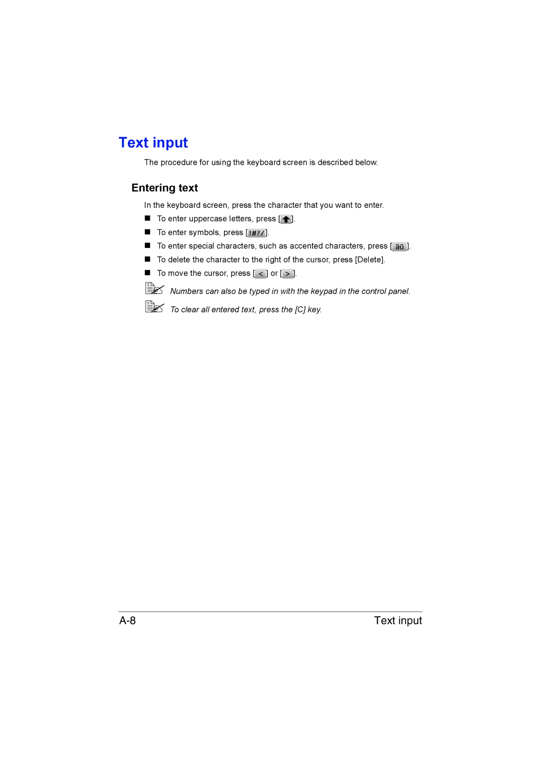 Muratec MFX-C3035 manual Text input, Entering text 