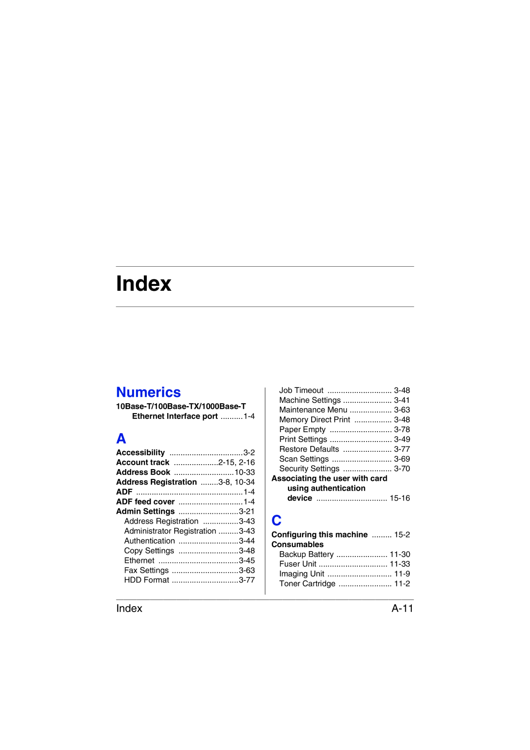 Muratec MFX-C3035 manual Index 