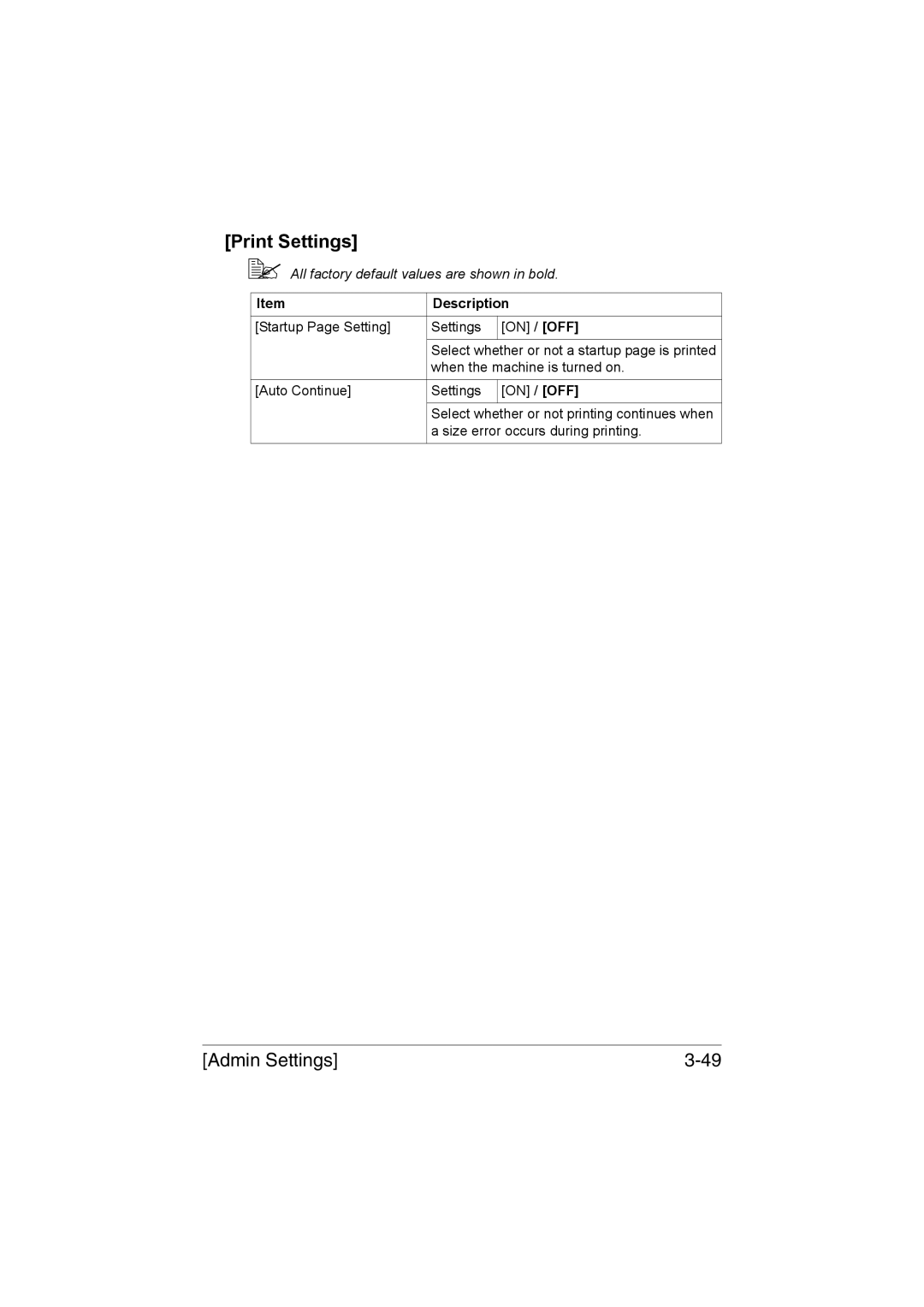 Muratec MFX-C3035 manual Startup Page Setting Settings On / OFF 