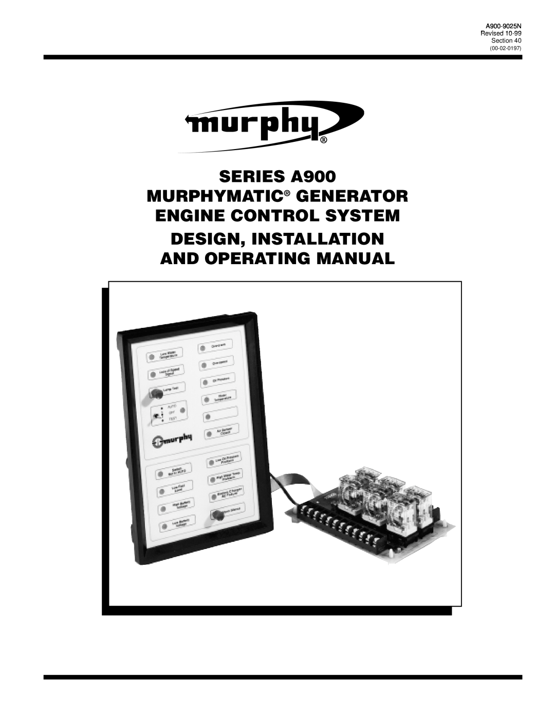 Murphy A900 Series manual SERIES A900 MURPHYMATIC GENERATOR, Engine Control System Design, Installation 