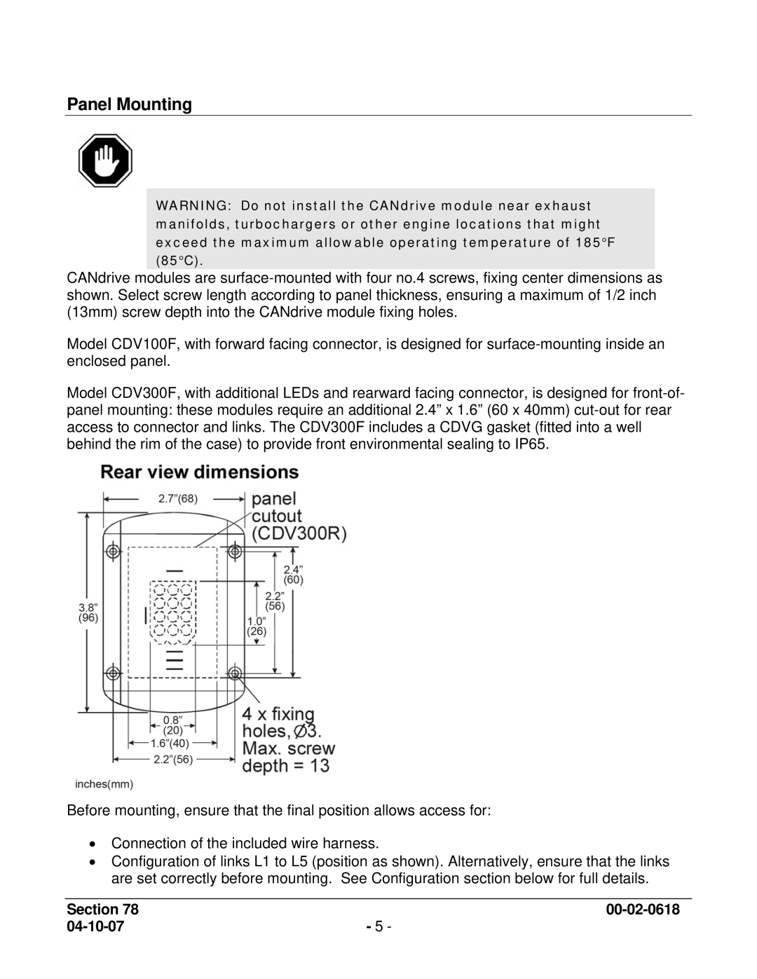 Murphy CDV100F, CDV300R manual Panel Mounting 