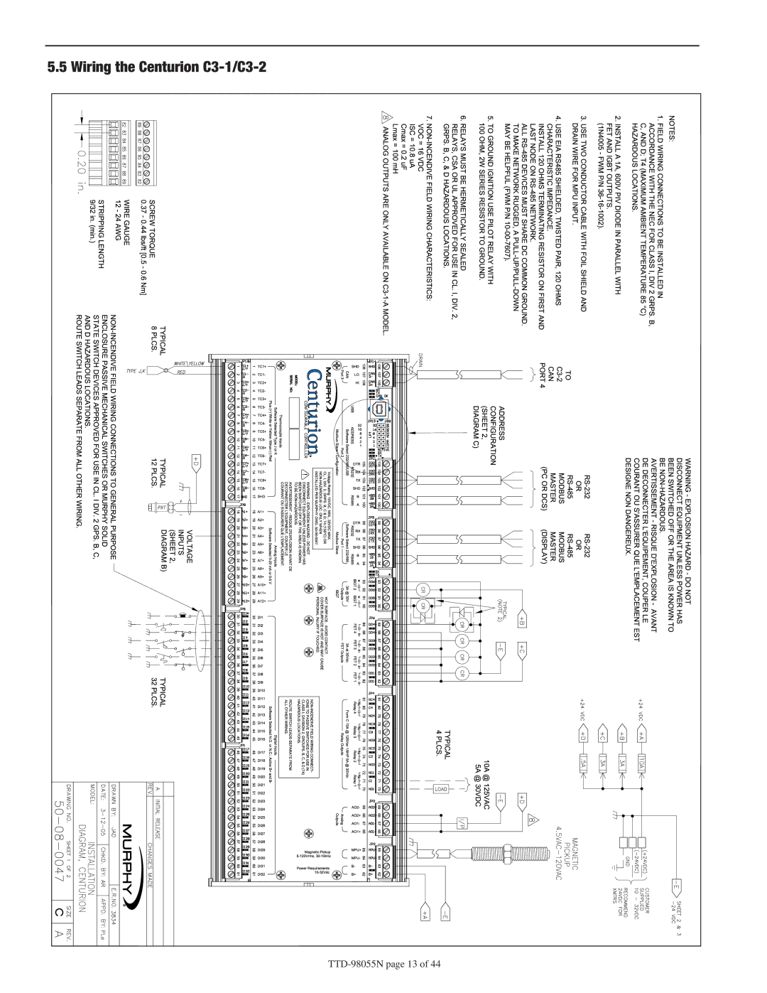 Murphy CE-05171N manual Wiring the Centurion C3-1/C3-2 