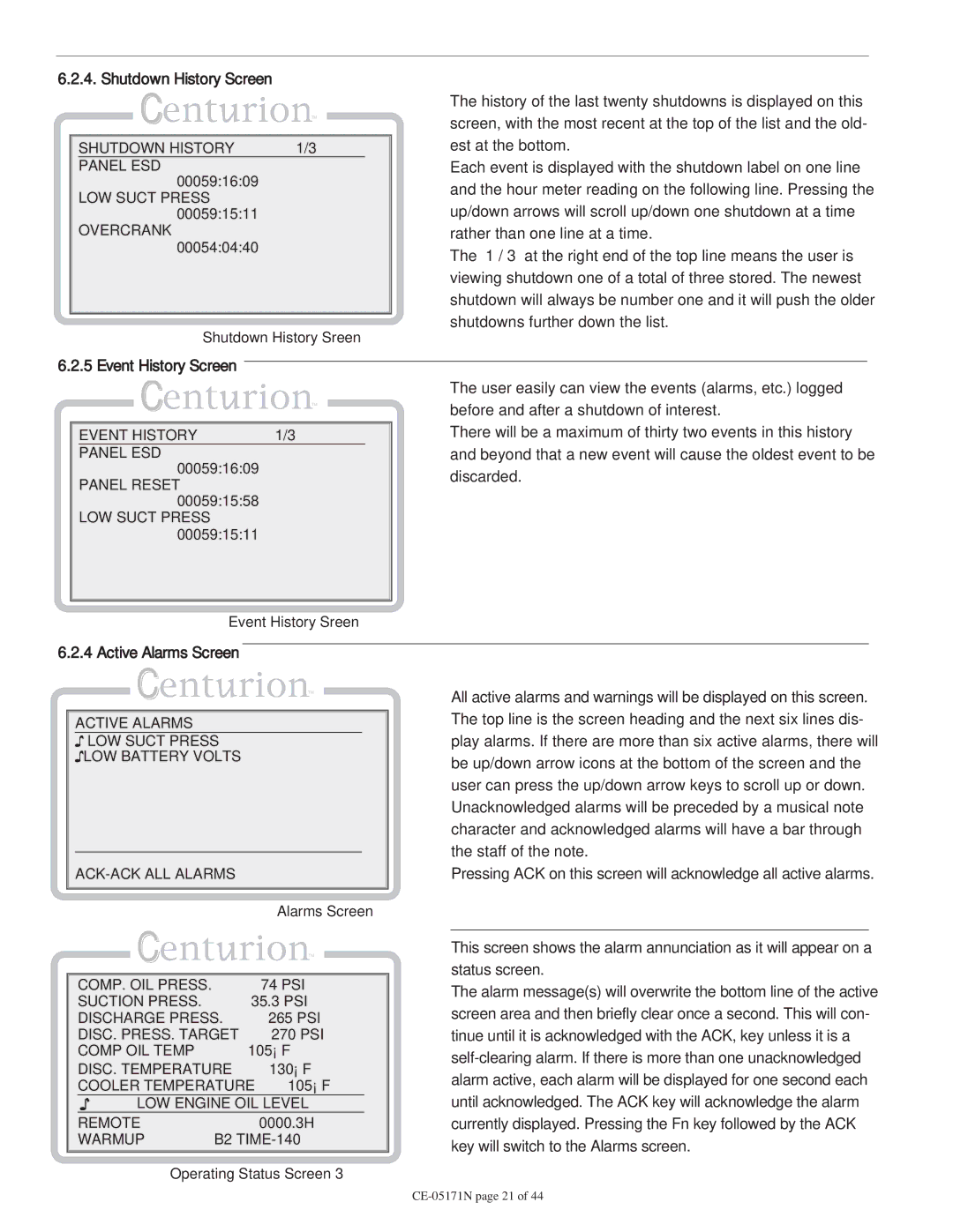 Murphy CE-05171N Shutdown History Panel ESD, Overcrank, Event History Panel ESD Panel Reset LOW Suct Press, Remote 