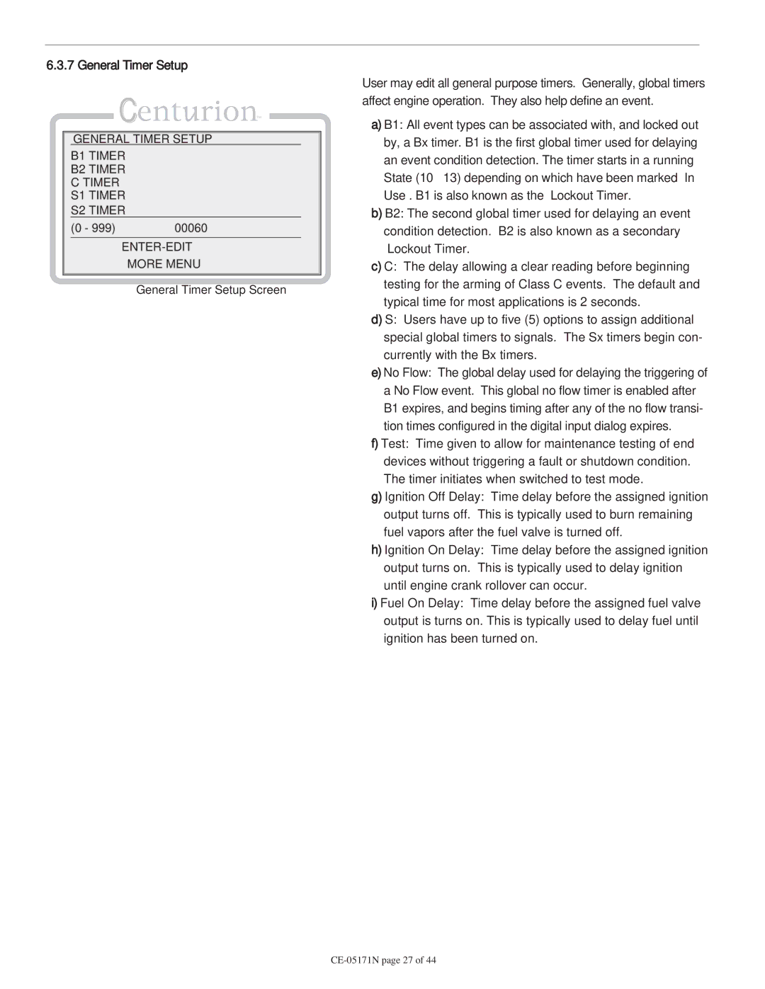 Murphy CE-05171N manual 00060, More Menu, General Timer Setup Screen 