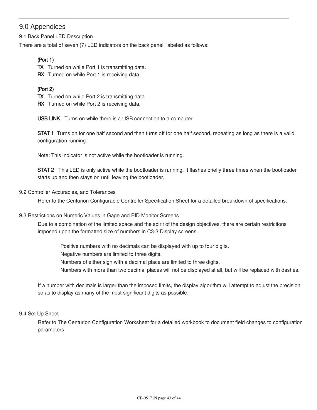 Murphy CE-05171N manual Appendices, Back Panel LED Description 