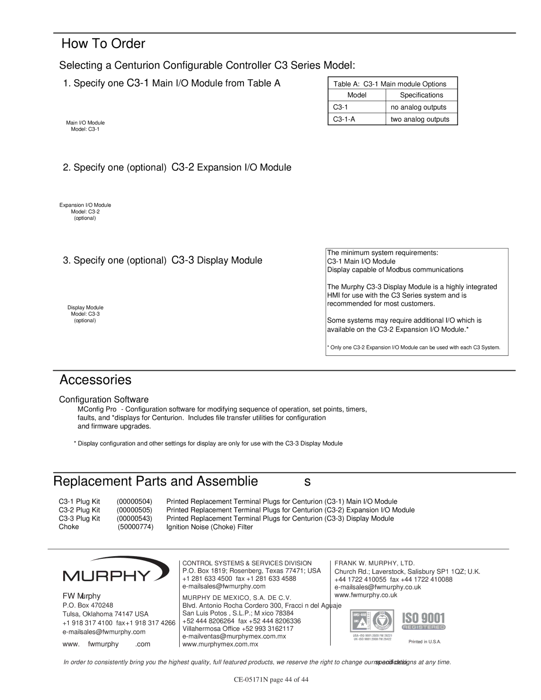 Murphy CE-05171N manual How To Order 