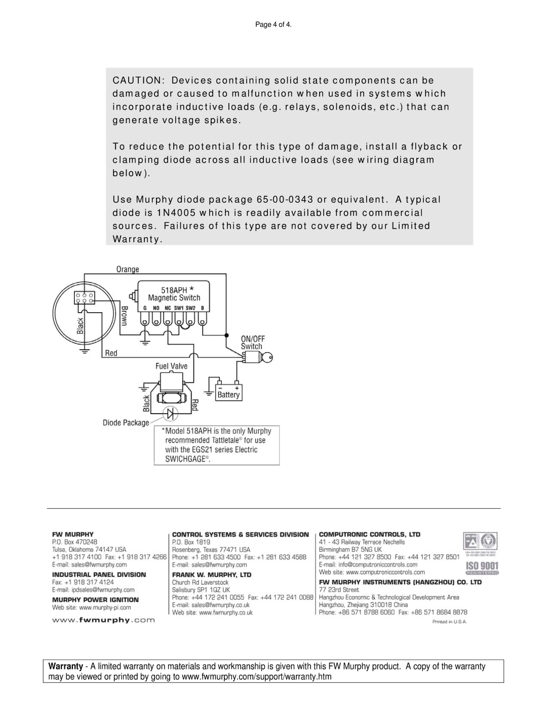 Murphy EGS21 Series, EG21 specifications 