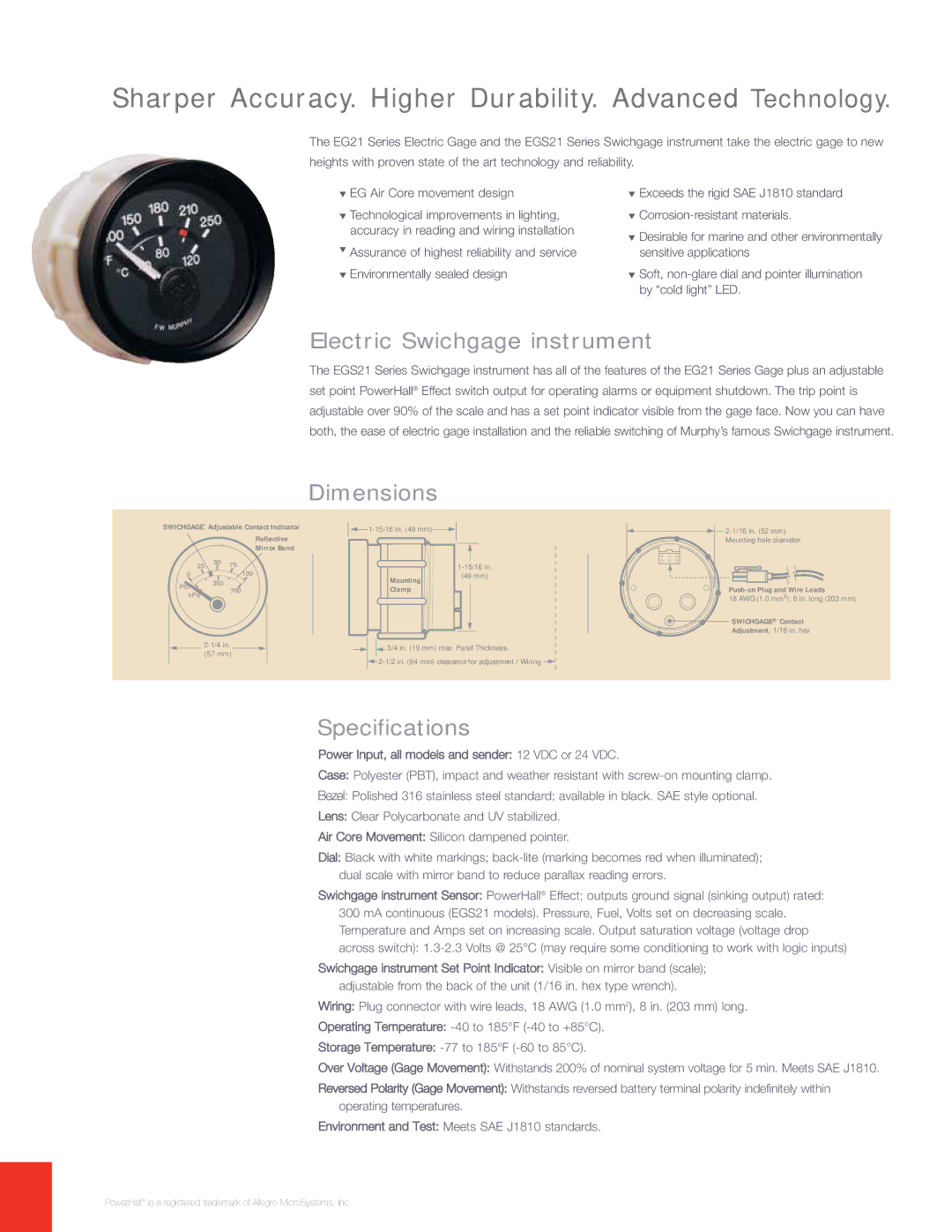 Murphy Electric Gage and Swichgage manual Sharper Accuracy. Higher Durability. Advanced Technology 