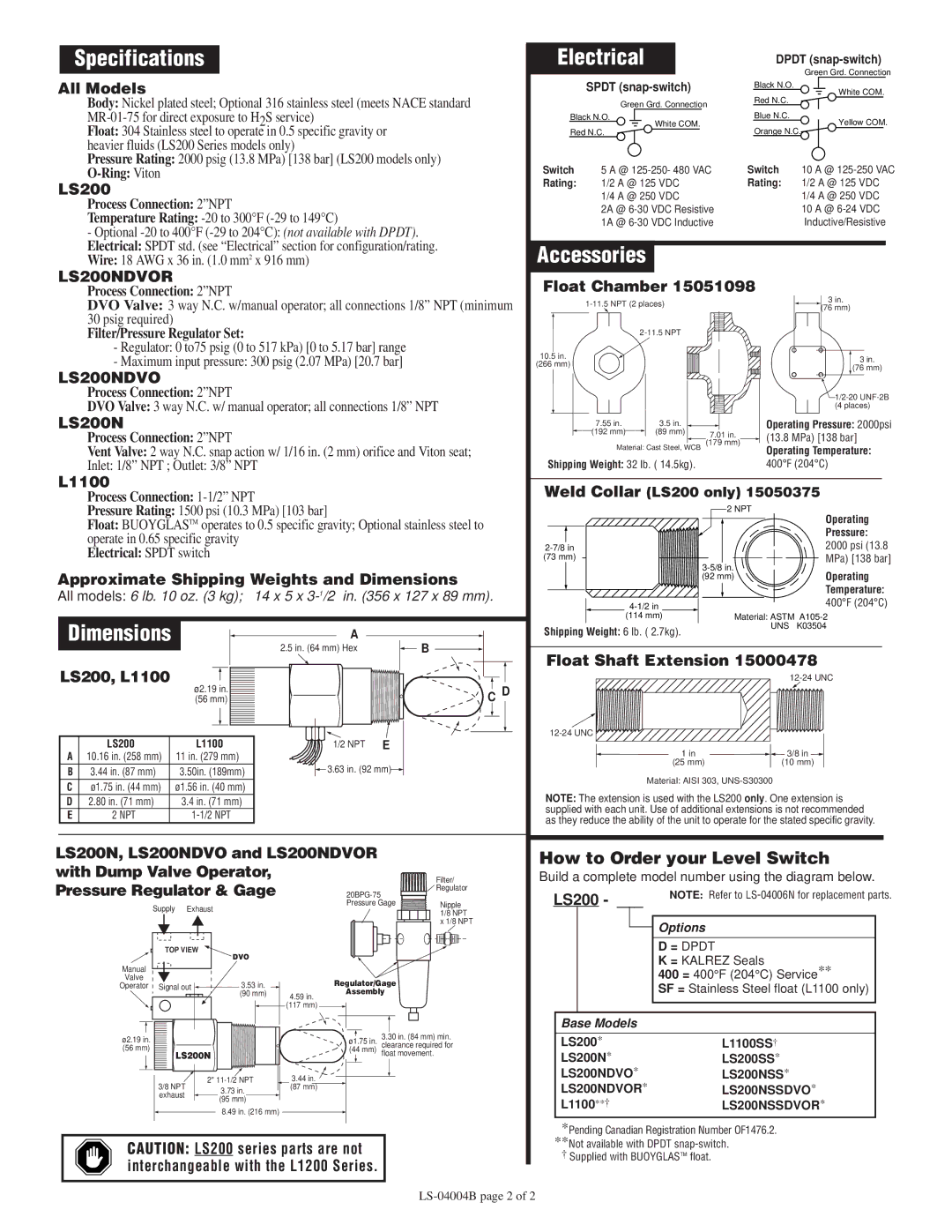 Murphy LS200 Series, L1100 Series warranty How to Order your Level Switch 