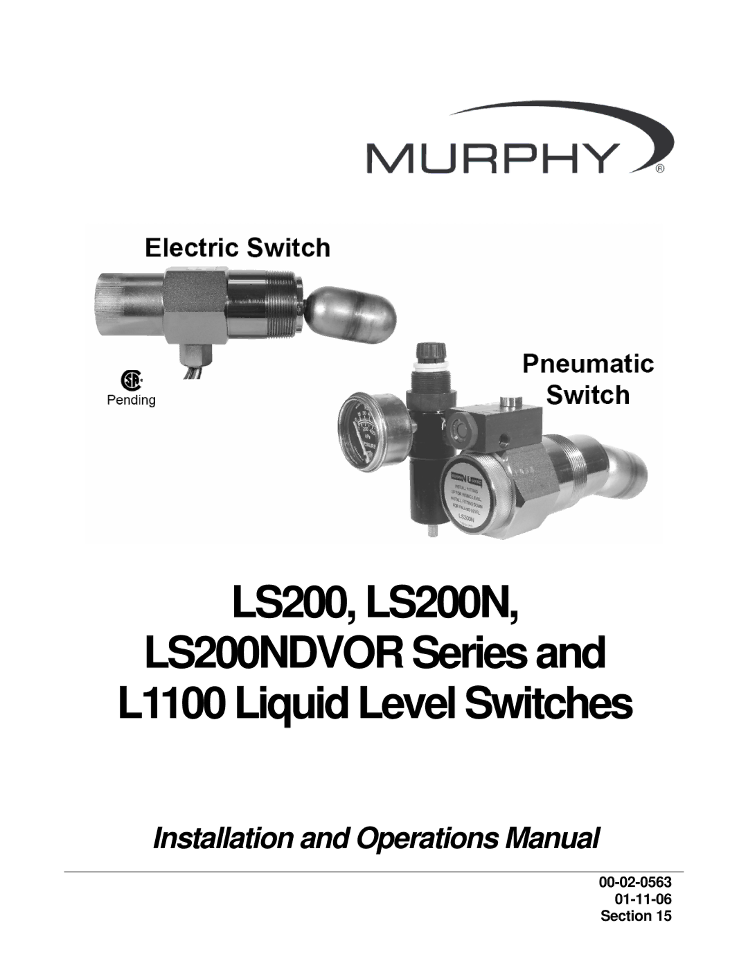 Murphy manual LS200, LS200N LS200NDVOR Series L1100 Liquid Level Switches 