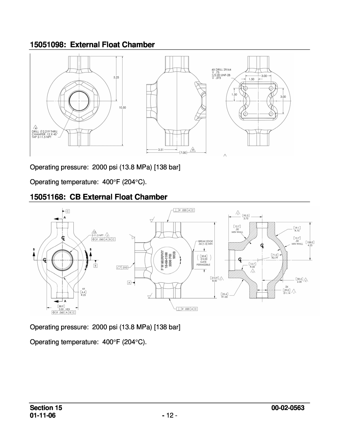 Murphy LS200N, L1100 manual CB External Float Chamber, Section, 00-02-0563, 01-11-06 