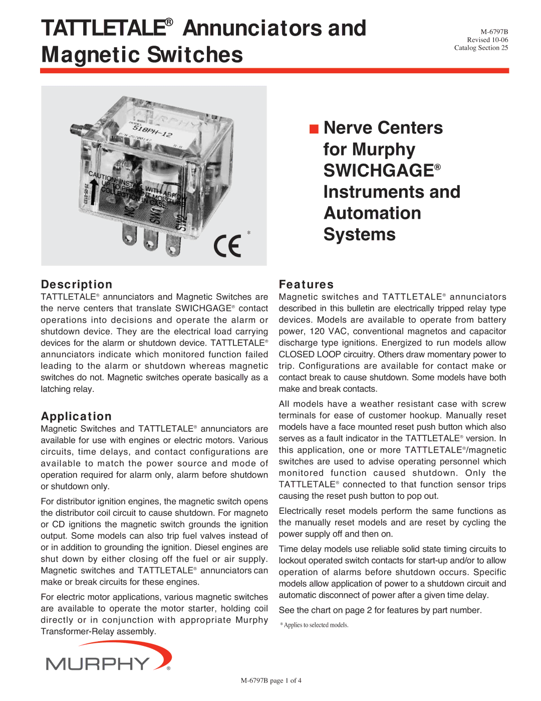 Murphy M-6797B manual Description, Application, Features 