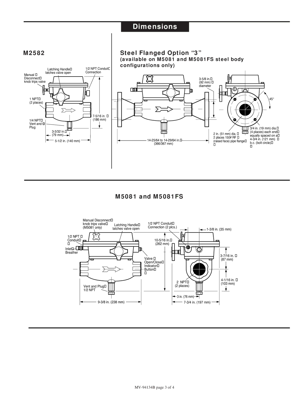 Murphy M25, M50 specifications Dimensions, Steel Flanged Option 