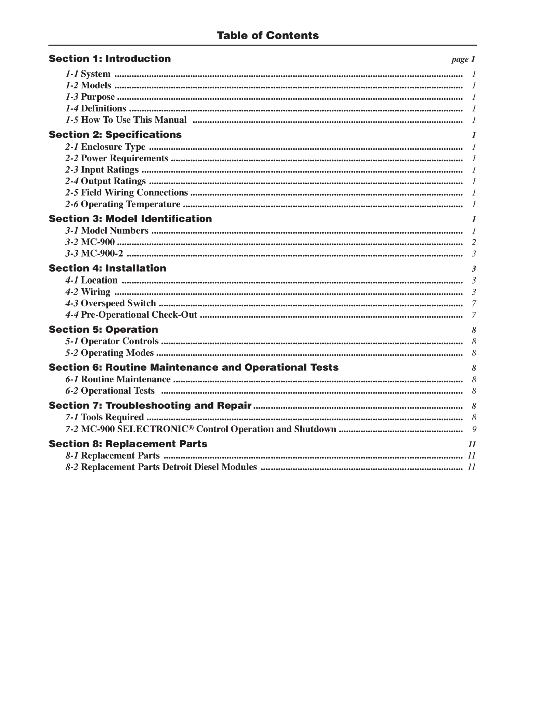 Murphy MC-900 Series manual Table of Contents 