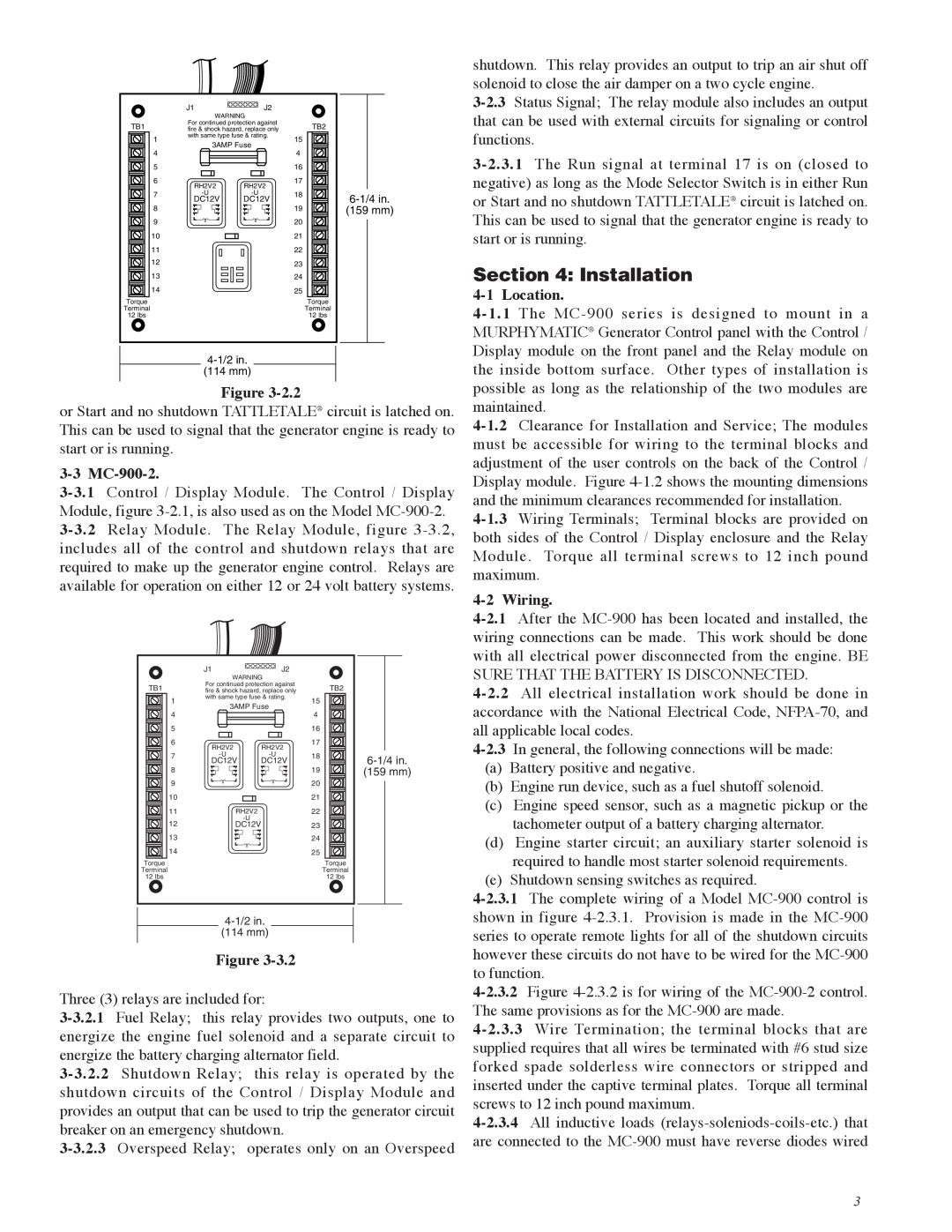 Murphy MC-900 Series manual Installation, Location, 3-3 MC-900-2, Wiring 