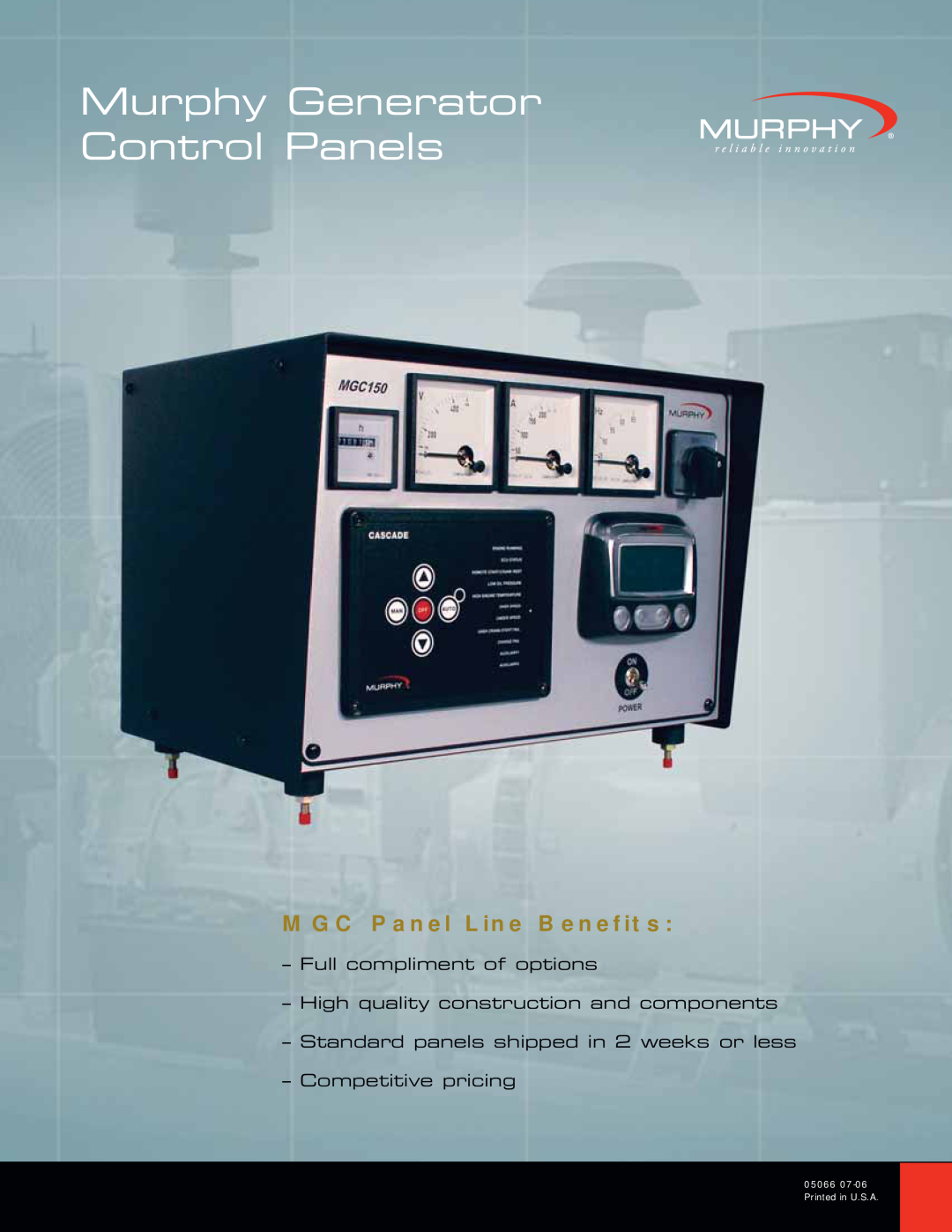 Murphy MGC 150 manual Murphy Generator Control Panels, MGC Panel Line Benefits, Full compliment of options 