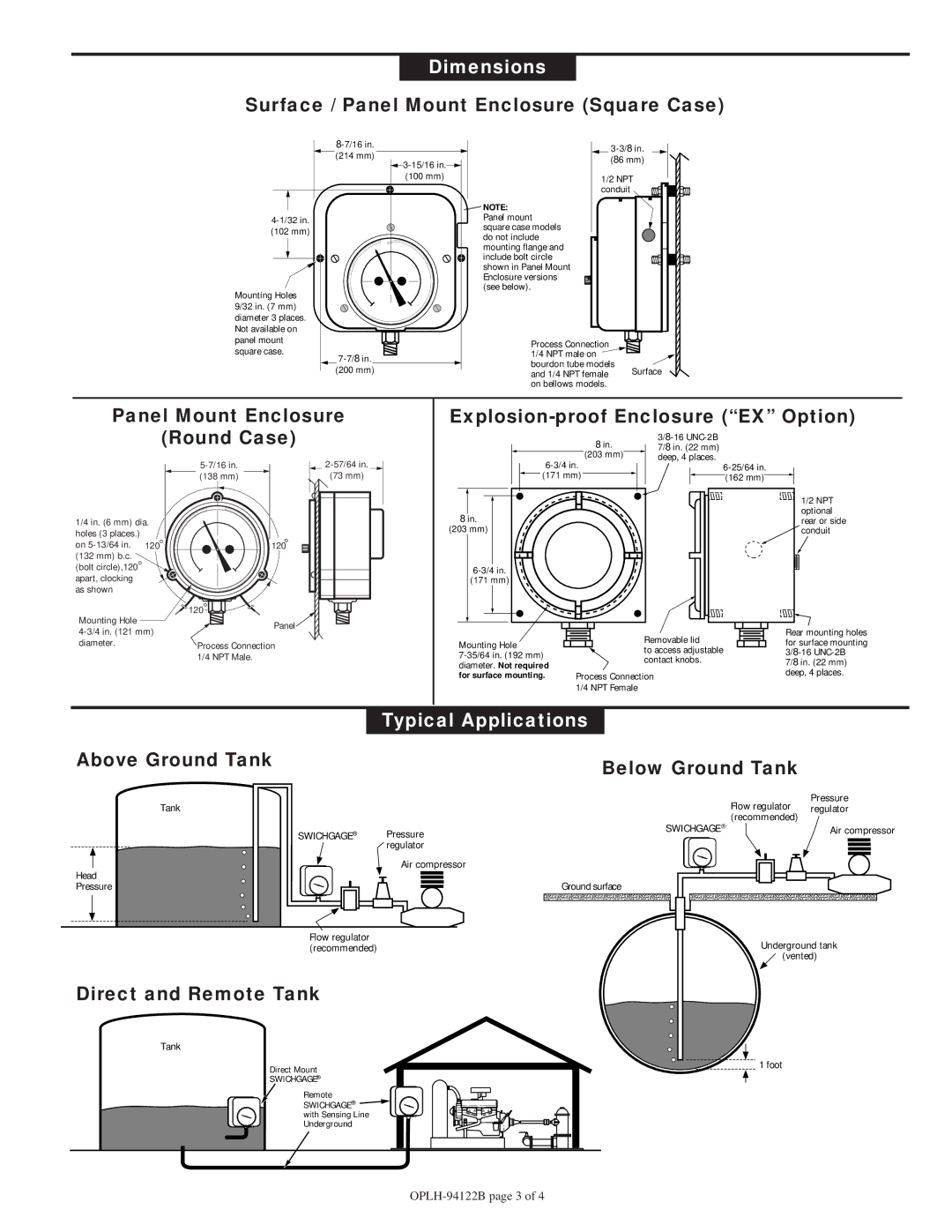 Murphy OPLHACS warranty Dimensions, Typical Applications 