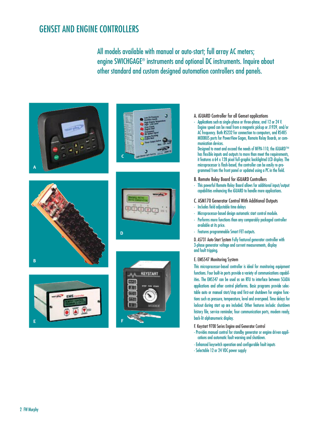 Murphy PG-03082H manual Genset and Engine Controllers, EMS547 Monitoring System 