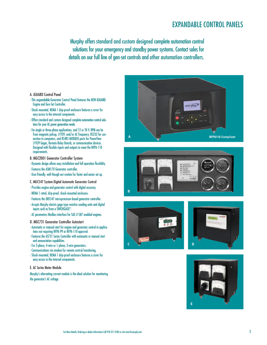 Murphy PG-03082H manual Expandable Control Panels, Features the ASM170 Generator controller, AC Series Meter Module 